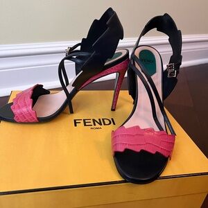 Fendi Black and Pink Strappy Heels